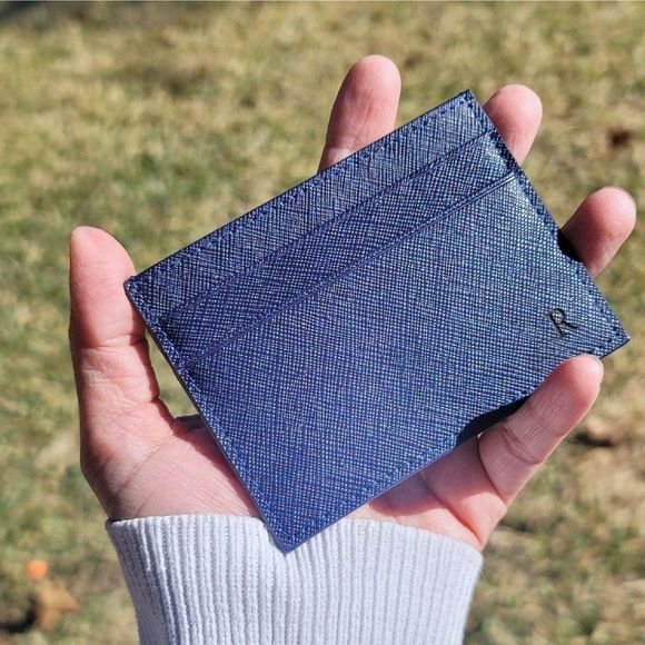 Purple Genuine Saffiano Leather Card Case Small Wallet for Woman FREE Monogram - Picture 3 of 3